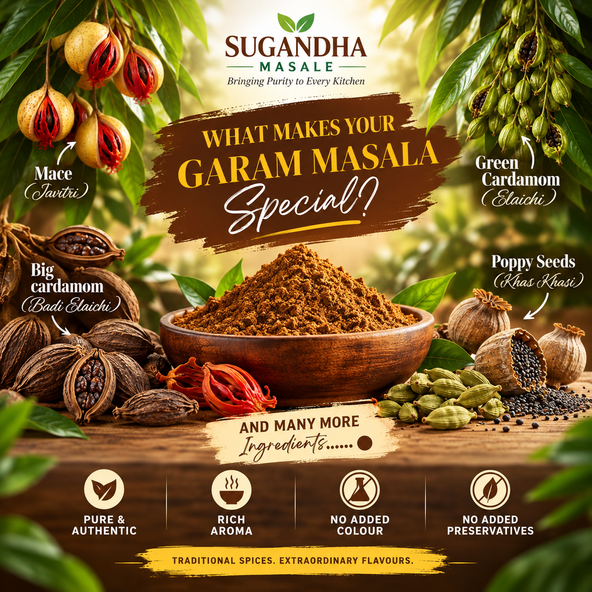 Sugandha Masale 4-in-1 Everyday Spice Combo | Haldi, Dhaniya, Lal Mirch & Garam Masala Powder | 100g Each | 400g Pack